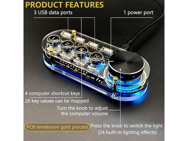 Alt view image 2 of 7 - USB Docking Station Hub with Volume Control, RGB Lights, One-Click Shortcut for Laptop & Tablet, Adjustable Computer Volume, Versatile Connectivity