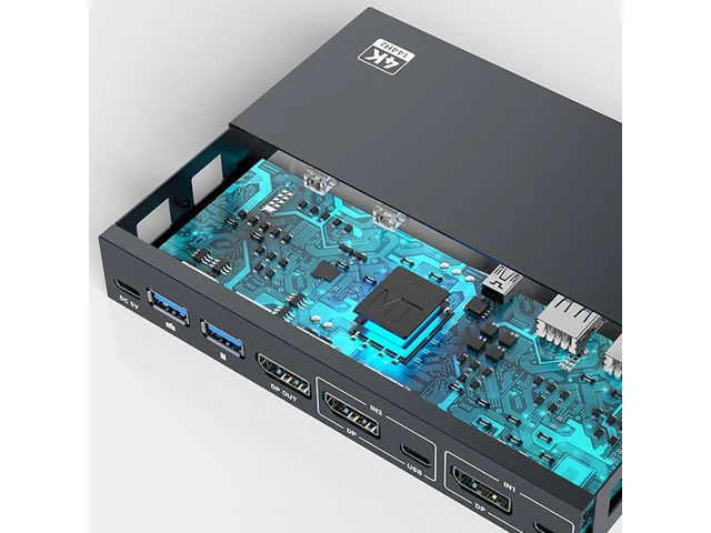 Alt view image 4 of 7 - USB3.0 Monitor KVM Switcher 2 Port 4K@144Hz DisplayPort USB3.0 Switcher Extended Display 2 Monitors Sharing Keyboards