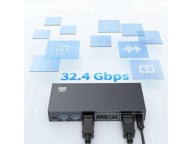 Alt view image 7 of 7 - USB3.0 Monitor KVM Switcher 2 Port 4K@144Hz DisplayPort USB3.0 Switcher Extended Display 2 Monitors Sharing Keyboards