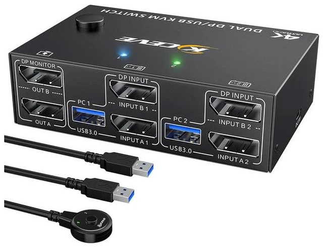 Main image of 8K USB 3.0 Displayport KVM Switch 2 Monitors 2 Computers 8K@30Hz 4K@144Hz,MLEEDA Dual Monitor Displayport 1.4 KVM Switches with 4 USB 3.0 Port for USB Device,Wired Remote and USB Cables Included