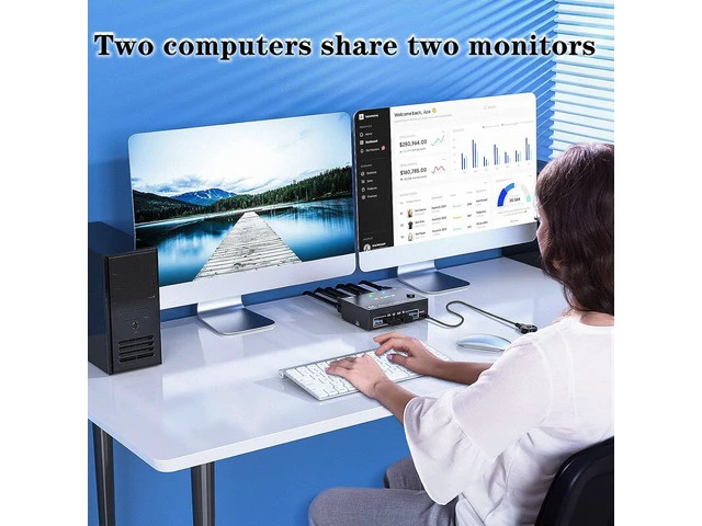 Alt view image 2 of 7 - 8K USB 3.0 Displayport KVM Switch 2 Monitors 2 Computers 8K@30Hz 4K@144Hz,MLEEDA Dual Monitor Displayport 1.4 KVM Switches with 4 USB 3.0 Port for USB Device,Wired Remote and USB Cables Included