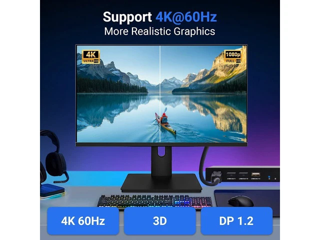 Alt view image 3 of 7 - DP KVM Switch 4K@60Hz, 4 Ports DisplayPort DP1.2 KVM Switch for 4 Computers Share 1 Monitor and 3 USB Devices Keyboard Mouse with 4 DP and 4 USB Cables