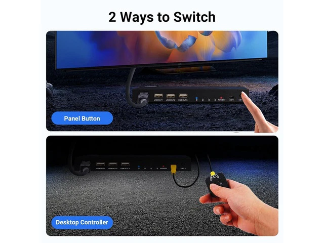 Alt view image 4 of 7 - DP KVM Switch 4K@60Hz, 4 Ports DisplayPort DP1.2 KVM Switch for 4 Computers Share 1 Monitor and 3 USB Devices Keyboard Mouse with 4 DP and 4 USB Cables