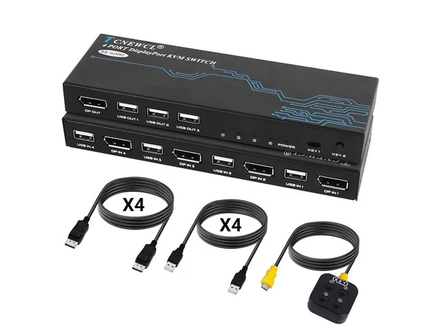 Alt view image 6 of 7 - DP KVM Switch 4K@60Hz, 4 Ports DisplayPort DP1.2 KVM Switch for 4 Computers Share 1 Monitor and 3 USB Devices Keyboard Mouse with 4 DP and 4 USB Cables