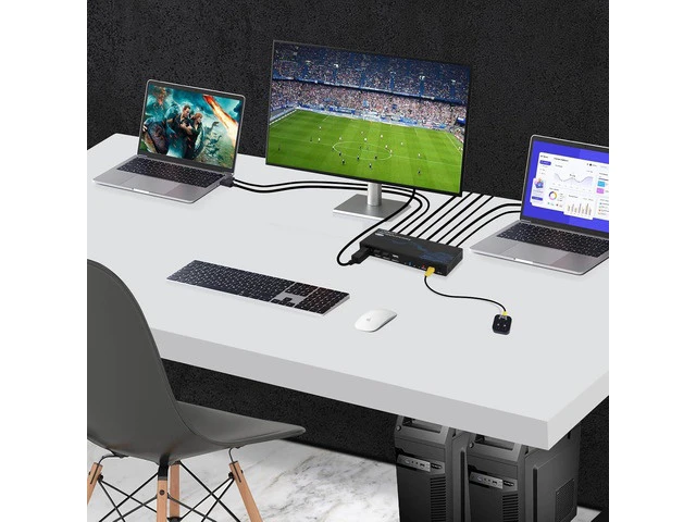 Alt view image 7 of 7 - DP KVM Switch 4K@60Hz, 4 Ports DisplayPort DP1.2 KVM Switch for 4 Computers Share 1 Monitor and 3 USB Devices Keyboard Mouse with 4 DP and 4 USB Cables