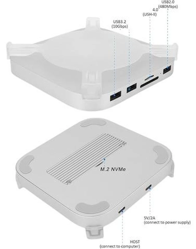 Alt view image 4 of 7 - M4 Dock Stand, Computer Dock Station with NVMe SSD, Multi Ports Hub with USB A, USB C, SD 4.0 Slot, Aluminum Alloy