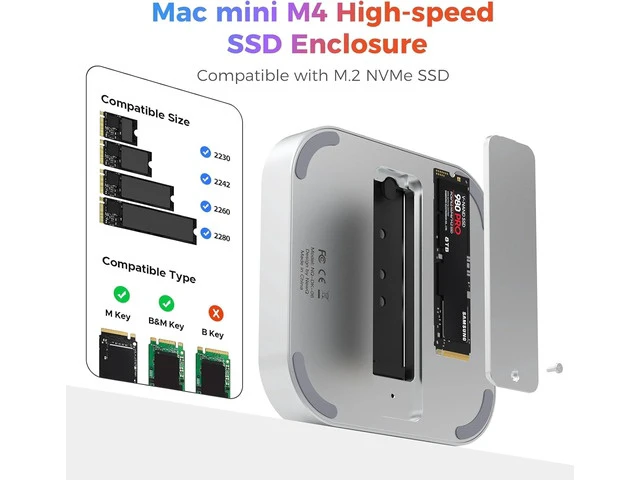 Alt view image 3 of 7 - Mac mini M4 Dock with 40Gbps M.2 NVMe SSD Enclosure and Dual USB C USB A 3.0 Hub