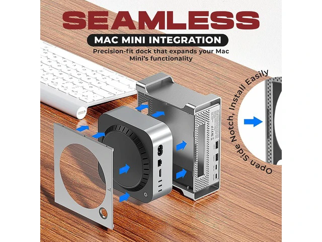 Alt view image 6 of 7 - NEMAC 908 USB C Hub Stand with M.2 NVME SSD Slot Enclosure for Mac mini M4/M4 Pro, Stand Type-C Docking Station SSD Case, 2xUSB3.2 Gen2, 2xUSB2.0, SD4.0/TF4.0