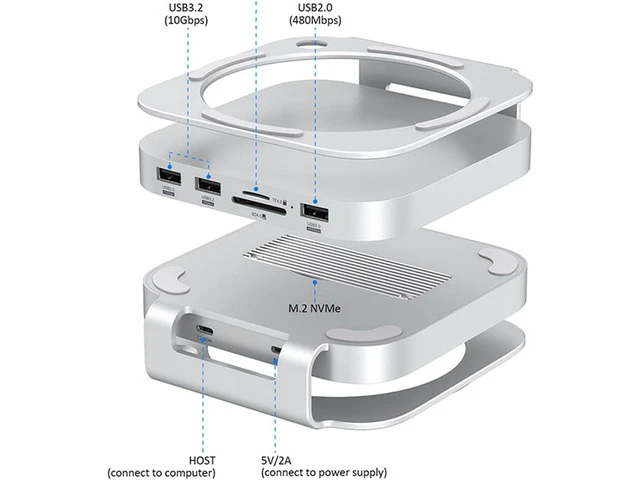 Alt view image 3 of 7 - M4 Docking Station, Metal Dock Stand with NVMe SSD Enclosure, USB 3.2 10Gbps Port, Hub for M4 Desktop, Thunderbolt 3/4/5