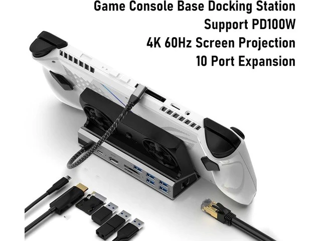 Alt view image 2 of 7 - Yoidesu Game Console Dock Station, 4K Double Cooling Fan PD Charging Stand Hub for 2 & OLED, Ethernet 4K@60Hz 100W Fast Charge, Fits ROG Ally 30W Mode, 5 USB Ports