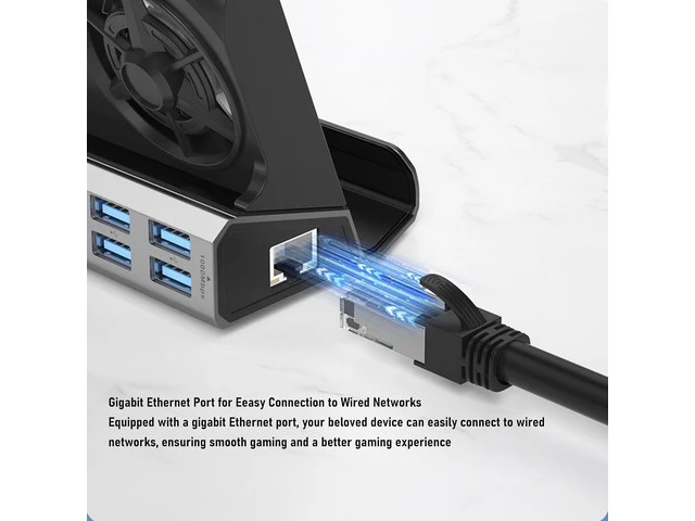 Alt view image 7 of 7 - Yoidesu Game Console Dock Station, 4K Double Cooling Fan PD Charging Stand Hub for 2 & OLED, Ethernet 4K@60Hz 100W Fast Charge, Fits ROG Ally 30W Mode, 5 USB Ports