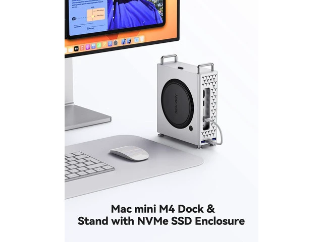 Alt view image 2 of 7 - Mac mini M4 Dock & Vertical Stand, 5 in 1 Mac mini M4 Hub with NVMe SSD Enclosure, 2xUSB-A 10Gbps, SD/TF Card Reader, up to 8TB Storage Expansion for Mac mini M4/M4 Pro