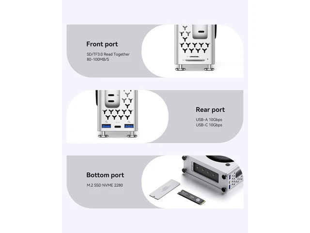 Alt view image 3 of 7 - Mac mini M4 Dock & Vertical Stand, 5 in 1 Mac mini M4 Hub with NVMe SSD Enclosure, 2xUSB-A 10Gbps, SD/TF Card Reader, up to 8TB Storage Expansion for Mac mini M4/M4 Pro