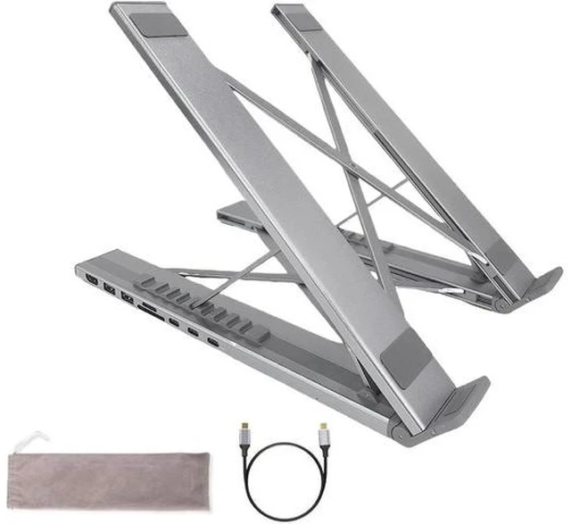 Main image of Genérico Laptop Stand with Docking Station | 8 in 1 Hub with Portable Stand | Data Transfer to 5Gbps, Foldable Riser with USB Ports - for Desk,