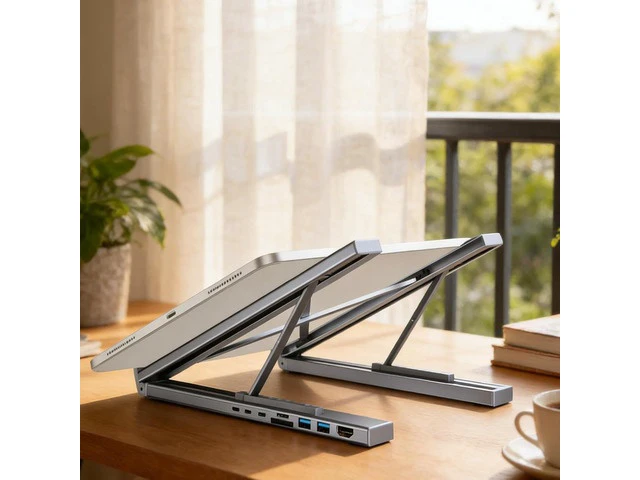 Alt view image 3 of 7 - Genérico Laptop Stand with Docking Station | 8 in 1 Hub with Portable Stand | Data Transfer to 5Gbps, Foldable Riser with USB Ports - for Desk,