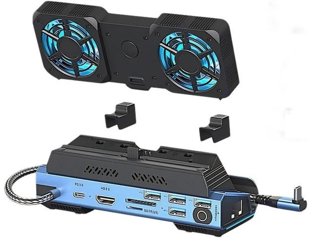 Main image of 10 in 1 Docking Station for Legion Go Claw, Detachable Dual Cooling Fan, 4K 60Hz, Gigabit Ethernet, 4 USB 3.0, PD100W M.2 NVMe Slot, USB C Hub