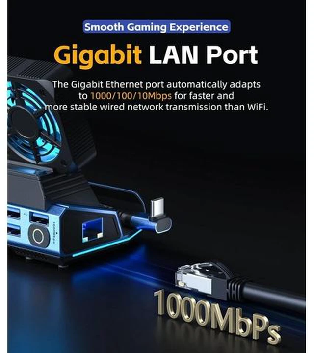 Alt view image 5 of 7 - 10 in 1 Docking Station for Legion Go Claw, Detachable Dual Cooling Fan, 4K 60Hz, Gigabit Ethernet, 4 USB 3.0, PD100W M.2 NVMe Slot, USB C Hub