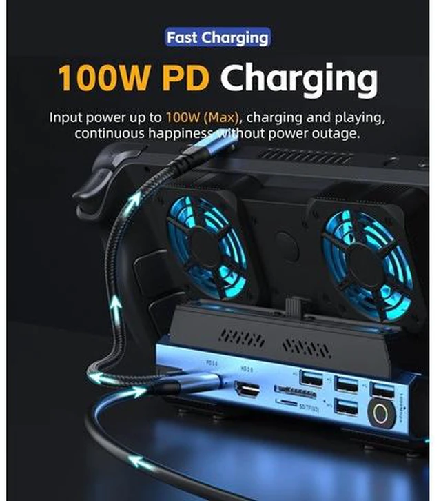 Alt view image 7 of 7 - 10 in 1 Docking Station for Legion Go Claw, Detachable Dual Cooling Fan, 4K 60Hz, Gigabit Ethernet, 4 USB 3.0, PD100W M.2 NVMe Slot, USB C Hub