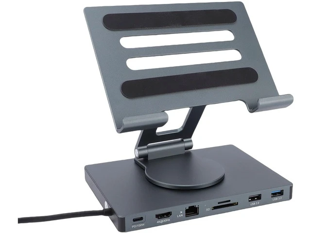 Alt view image 4 of 7 - banapoy 7 in 1 USB C Hub Stand for Pad, Tablet Holder Multiport Adapter Laptop Docking Station Charging Stand with 360 Base, 100W PD Port, 4K 30Hz, RJ45 Ethernet