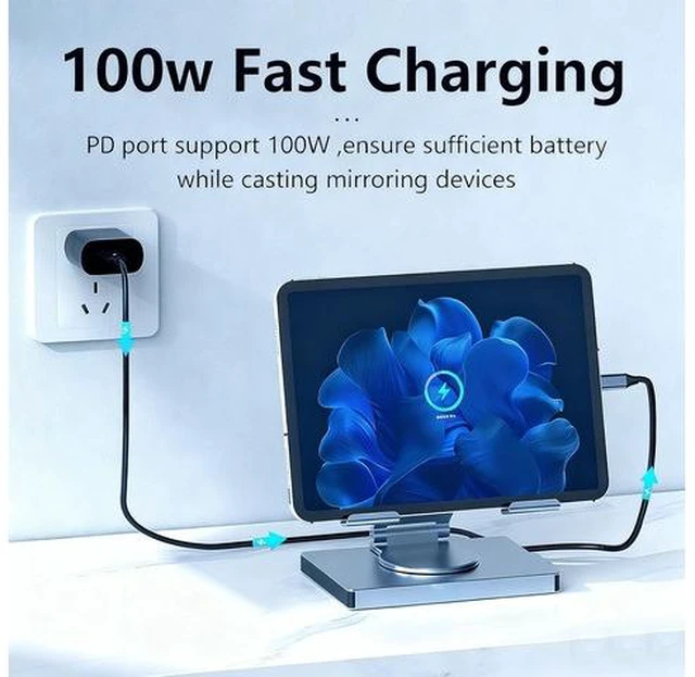 Alt view image 2 of 7 - 100W PD Charging USB C Laptop Docking Station, 7 in 1 Tablet Holder Hub, 4K 30Hz, 360 Swivel, Aluminum Alloy, for Laptop, Home Office