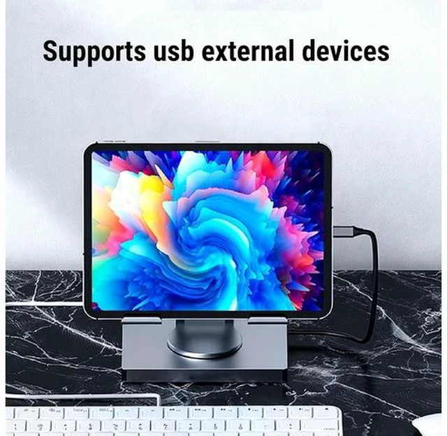 Alt view image 2 of 7 - banapoy 7 in 1 USB C Hub Stand for Pad, Tablet Holder Multiport Adapter Laptop Docking Station Charging Stand with 360 Base, 100W PD Port, 4K 30Hz, RJ45 Ethernet