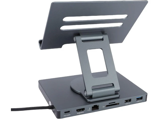 Alt view image 7 of 7 - USB C Hub Stand, 7 in 1 5Gbps 360 Degree PD 4K USB A 100W RJ45 PD Aluminum Alloy Laptop Docking Station Stand with Card Slots Foldable Docking Station for Laptop Devices