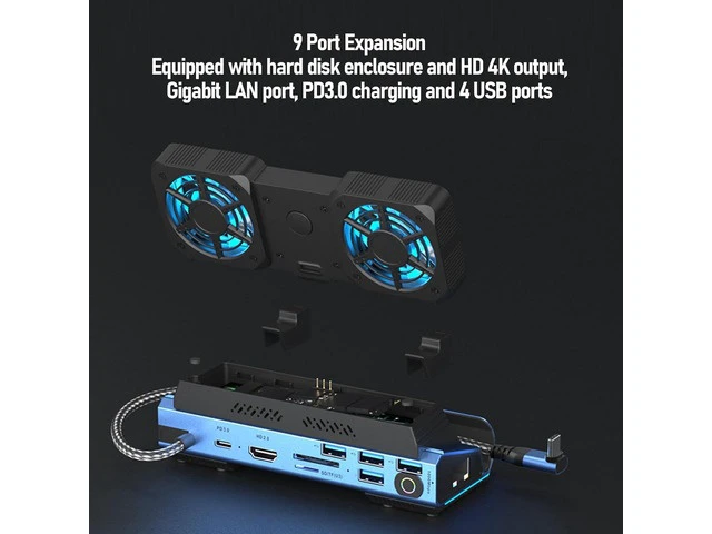 Alt view image 6 of 7 - LICAEVEY 9 in 1 RGB Docking Station for, Dual Cooling Fan, 100W PD, USB A Adapter, 4K@60Hz, Multifunctional Hub with RGB Light Effect, USB C Output