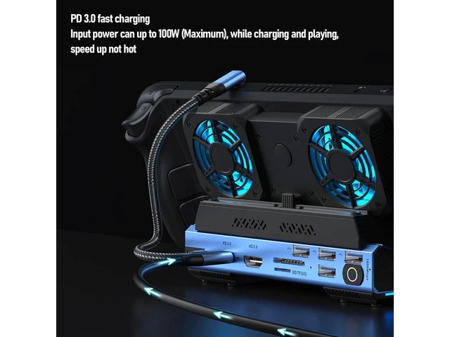 Alt view image 4 of 7 - LICAEVEY 9 in 1 RGB Docking Station for, Dual Cooling Fan, 100W PD, USB A Adapter, 4K@60Hz, Multifunctional Hub with RGB Light Effect, USB C Output