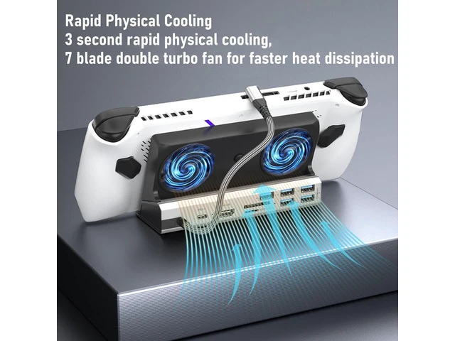 Alt view image 5 of 7 - Yoidesu Game Console Dock Station, 4K Double Cooling Fan PD Charging Stand Hub for 2 & OLED, Ethernet 4K@60Hz 100W Fast Charge, Fits ROG Ally 30W Mode, 5 USB Ports