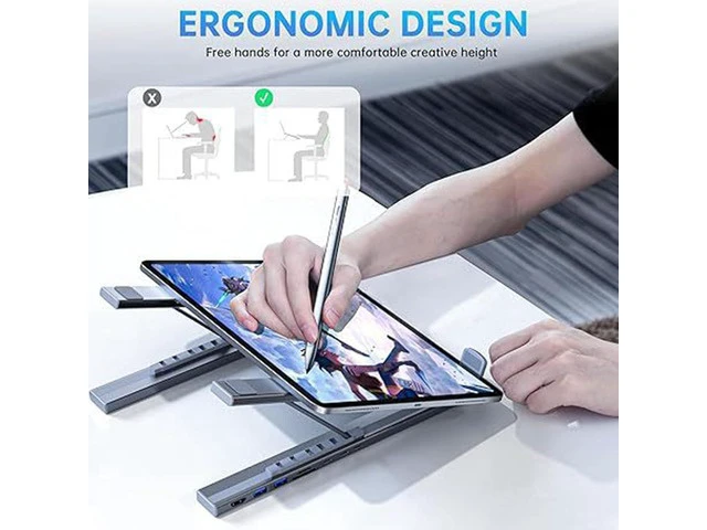 Alt view image 5 of 7 - Genérico Laptop Stand with Docking Station | 8 in 1 Hub with Portable Stand | Data Transfer to 5Gbps, Foldable Riser with USB Ports - for Desk,