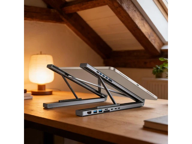 Alt view image 7 of 7 - Genérico Laptop Stand with Docking Station | 8 in 1 Hub with Portable Stand | Data Transfer to 5Gbps, Foldable Riser with USB Ports - for Desk,