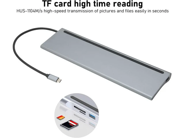 Alt view image 3 of 7 - 12 in 1 USB C Hub, Full Featured Laptop Docking Station, Multiport Adapter with Ethernet, 4K, PD Charging, Audio for MacBook, XPS, Phones Tablets