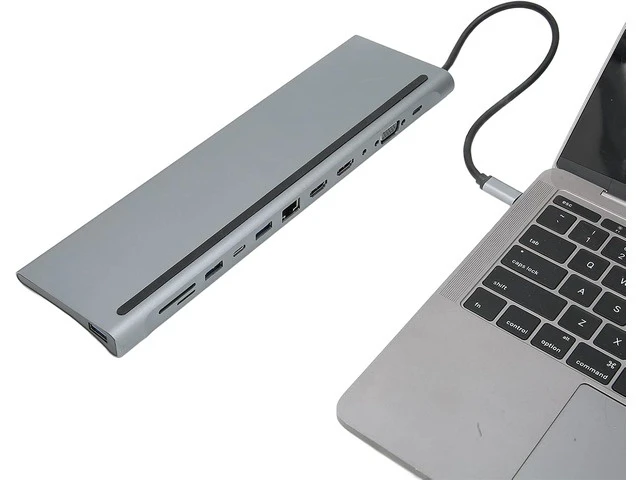 Alt view image 6 of 7 - 12 in 1 USB C Hub, Full Featured Laptop Docking Station, Multiport Adapter with Ethernet, 4K, PD Charging, Audio for MacBook, XPS, Phones Tablets