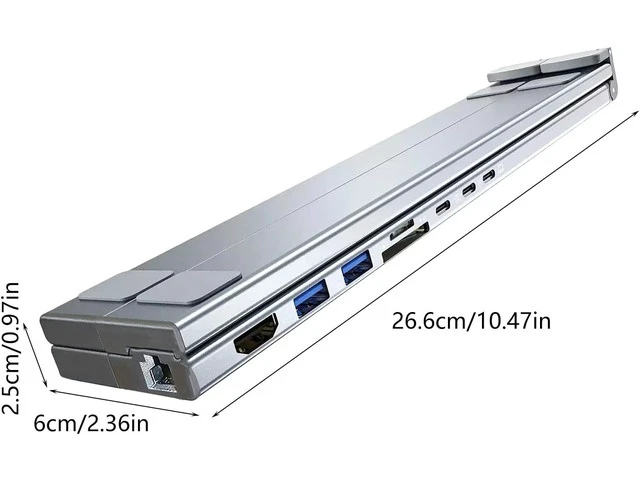 Alt view image 4 of 7 - Aluminum Multiports Type C Hubs with 100WPD Charging Card Reader and Adjustable Notebook Stand USB C Hubs with Stand