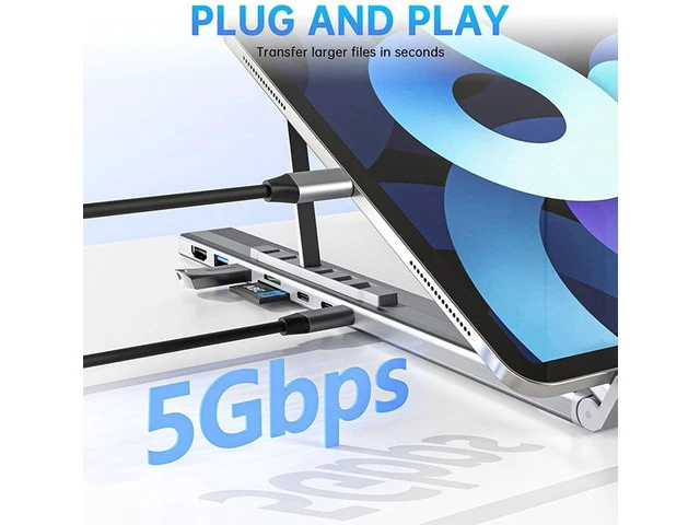 Alt view image 6 of 7 - Aluminum Multiports Type C Hubs with 100WPD Charging Card Reader and Adjustable Notebook Stand USB C Hubs with Stand