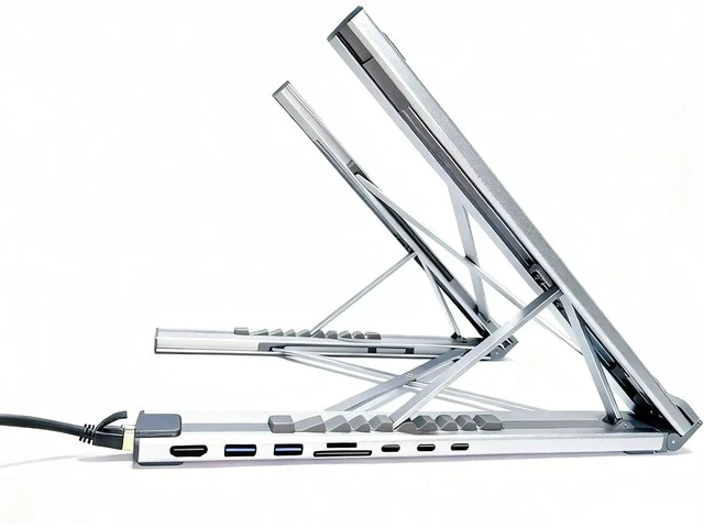 Alt view image 7 of 7 - Aluminum Multiports Type C Hubs with 100WPD Charging Card Reader and Adjustable Notebook Stand USB C Hubs with Stand