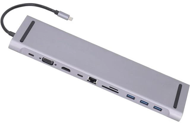 Alt view image 7 of 7 - USB C HUB Multi Port Adapter, 11-in-1 Type C Docking Station for Efficient Data Transfer, Supports 4K 30Hz and 1080P 60Hz, Metal Design