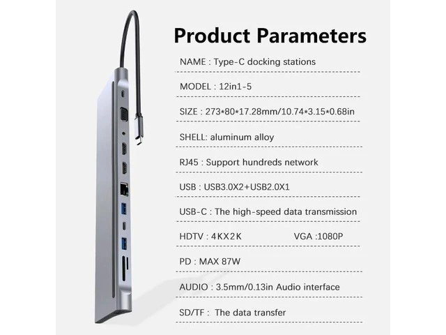 Alt view image 5 of 6 - 12 in 1 Laptop Docking Stations USB C Hub Docking Station 1Gbps Ethernet