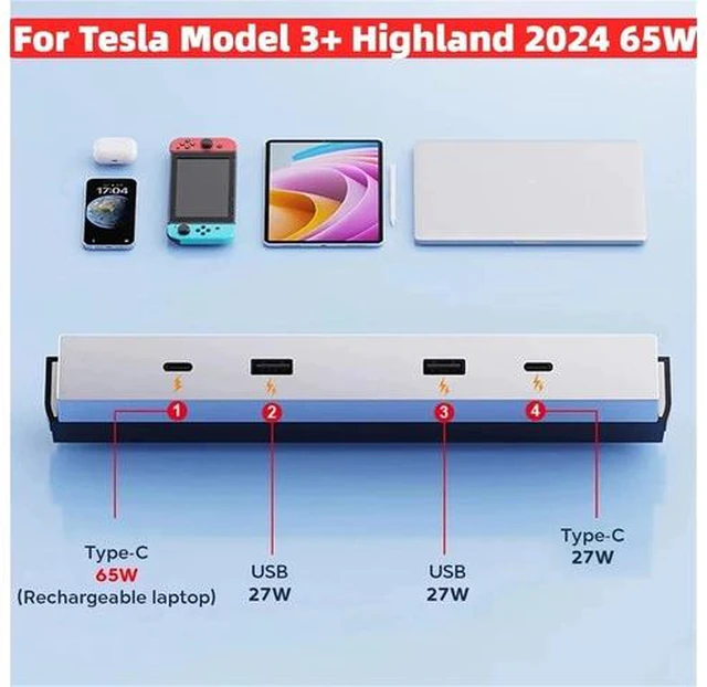 Alt view image 2 of 6 - for Model 3+ Highland 2024 65W Expansion Dock Central Control Charging Shunt USB HUB Extender Fast Intelligent Part