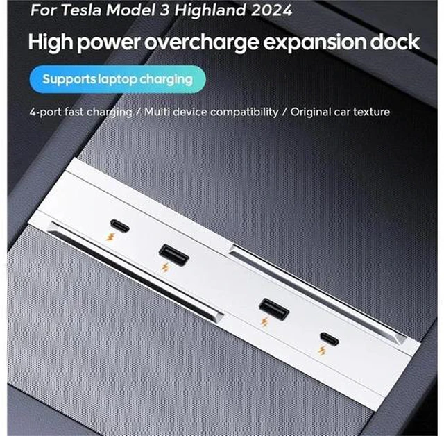 Alt view image 3 of 6 - for Model 3+ Highland 2024 65W Expansion Dock Central Control Charging Shunt USB HUB Extender Fast Intelligent Part