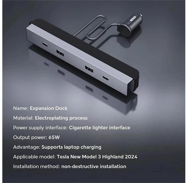 Alt view image 5 of 6 - for Model 3+ Highland 2024 65W Expansion Dock Central Control Charging Shunt USB HUB Extender Fast Intelligent Part