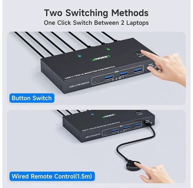 Alt view image 6 of 7 - USB C KVM Switch 3 Monitors 2 Computers 4K/1080P@60Hz,USB-C Triple Monitor KVM Switches with 4 USB3.2 Ports Keyboard Mouse,10Gbps,80W PD Charging,For Windows and Mac OS,Driver Installation is Required