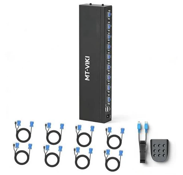 Main image of MT-VIKI KVM Switch 8 Port, 8X1 Rackmount KVM Switch VGA,Fit 1U 19'' Rack, Included 8 USB VGA KVM Cables & Power Adapter