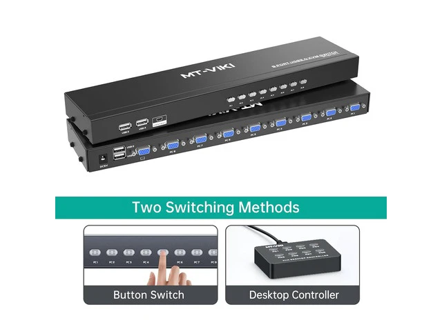 Alt view image 4 of 5 - MT-VIKI KVM Switch 8 Port, 8X1 Rackmount KVM Switch VGA,Fit 1U 19'' Rack, Included 8 USB VGA KVM Cables & Power Adapter