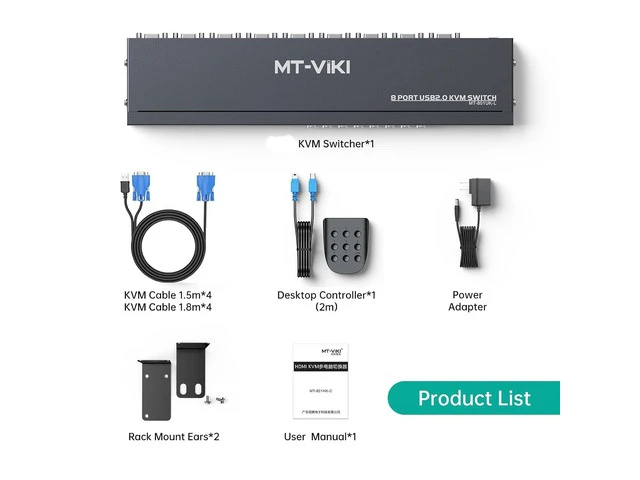 Alt view image 5 of 5 - MT-VIKI KVM Switch 8 Port, 8X1 Rackmount KVM Switch VGA,Fit 1U 19'' Rack, Included 8 USB VGA KVM Cables & Power Adapter