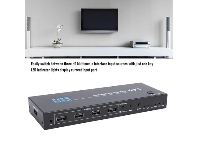 Alt view image 2 of 7 - Yunseity 4 Port USB KVM Switcher 8K 60Hz 4K x 2K 30Hz KVM Switcher Plug and Play with LED Indicator for Gaming PC Laptop
