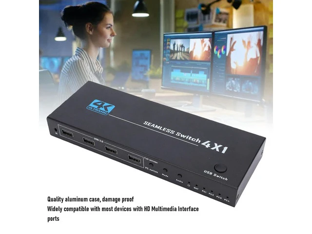 Alt view image 3 of 7 - Yunseity 4 Port USB KVM Switcher 8K 60Hz 4K x 2K 30Hz KVM Switcher Plug and Play with LED Indicator for Gaming PC Laptop