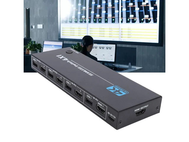 Alt view image 5 of 7 - Yunseity 4 Port USB KVM Switcher 8K 60Hz 4K x 2K 30Hz KVM Switcher Plug and Play with LED Indicator for Gaming PC Laptop
