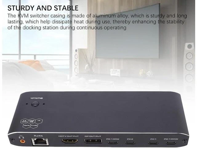 Alt view image 6 of 7 - Type C KVM Switcher, 2 Laptops KVM Docking Station Share 1 Screen Docking Station 100W RJ45 Port Extended Display for Home Office & Gaming