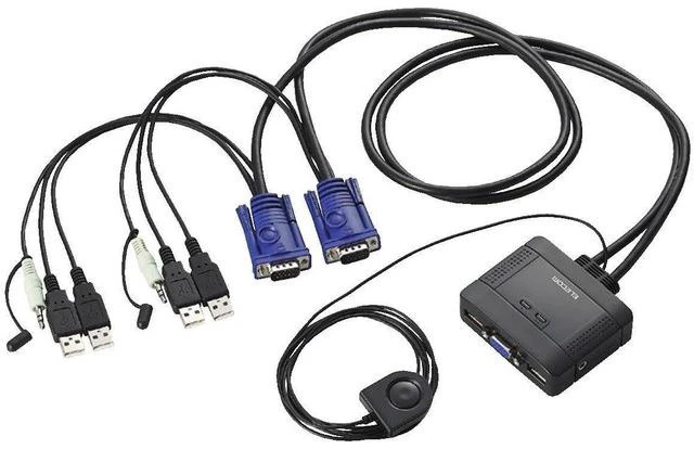 Main image of ELECOM KVM switch USB VGA speaker Hand switch 2 units Audio switching KVM-KUS (Japan Import)
